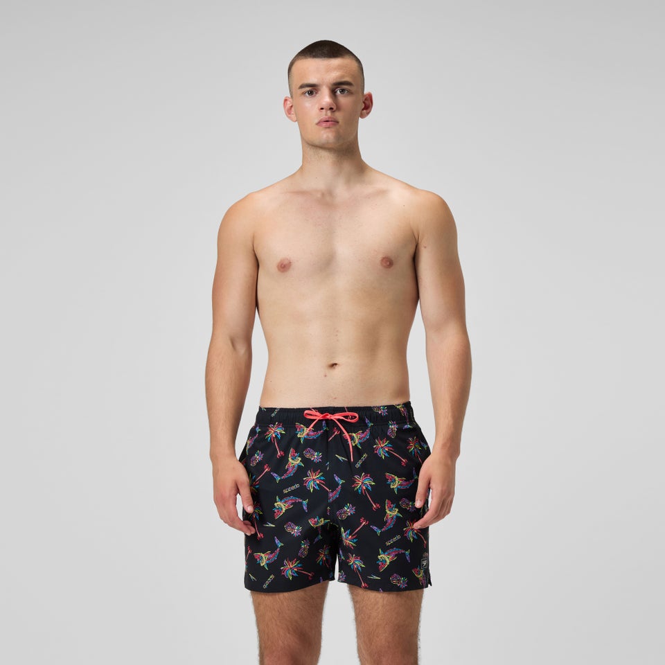 Men's Printed 16'' Redondo Edge Swim Shorts Black/Orange