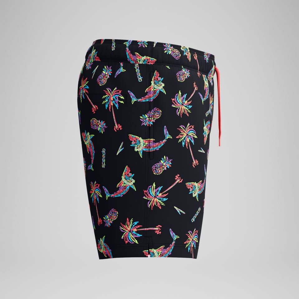 Men's Printed 16'' Redondo Edge Swim Shorts Black/Orange