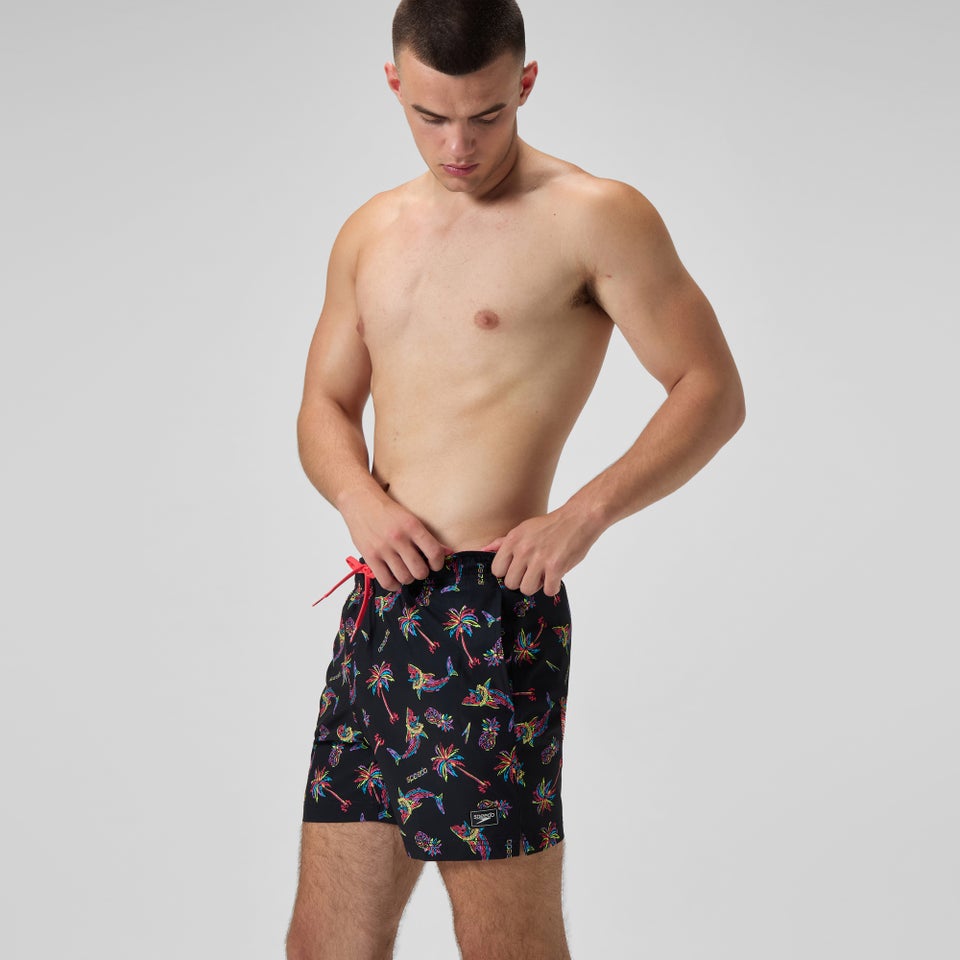 Men's Printed 16'' Redondo Edge Swim Shorts Black/Orange