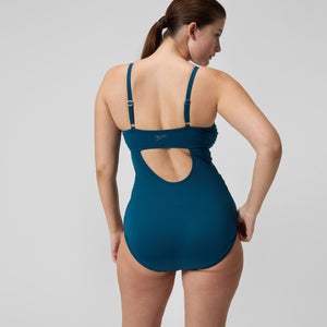 Women's Adjustable Solid Shirred One Piece Blue