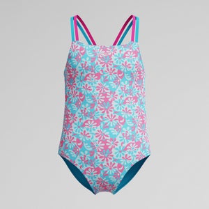 Girl's Print Strappy One Piece Blue/Pink - 8