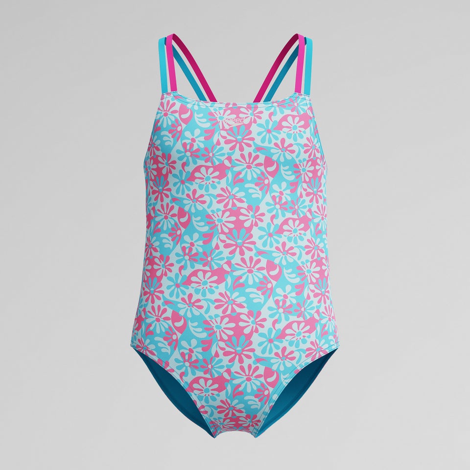 Girl's Print Strappy One Piece Blue/Pink
