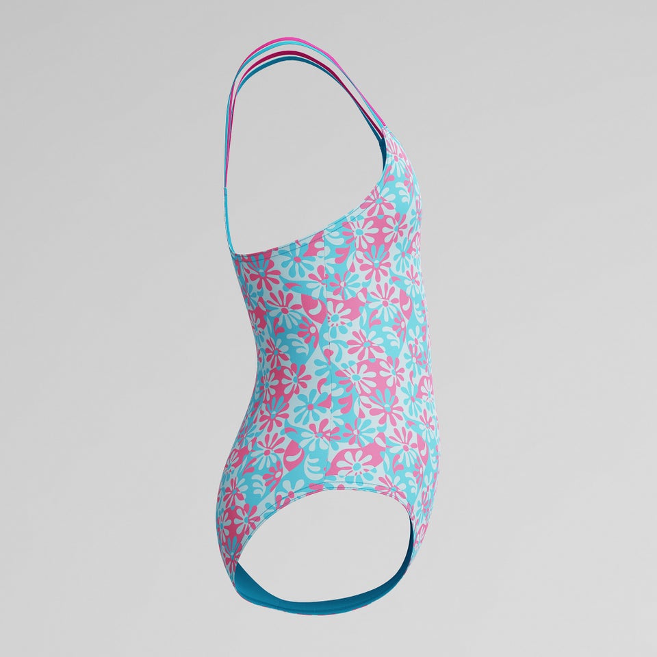 Girl's Print Strappy One Piece Blue/Pink