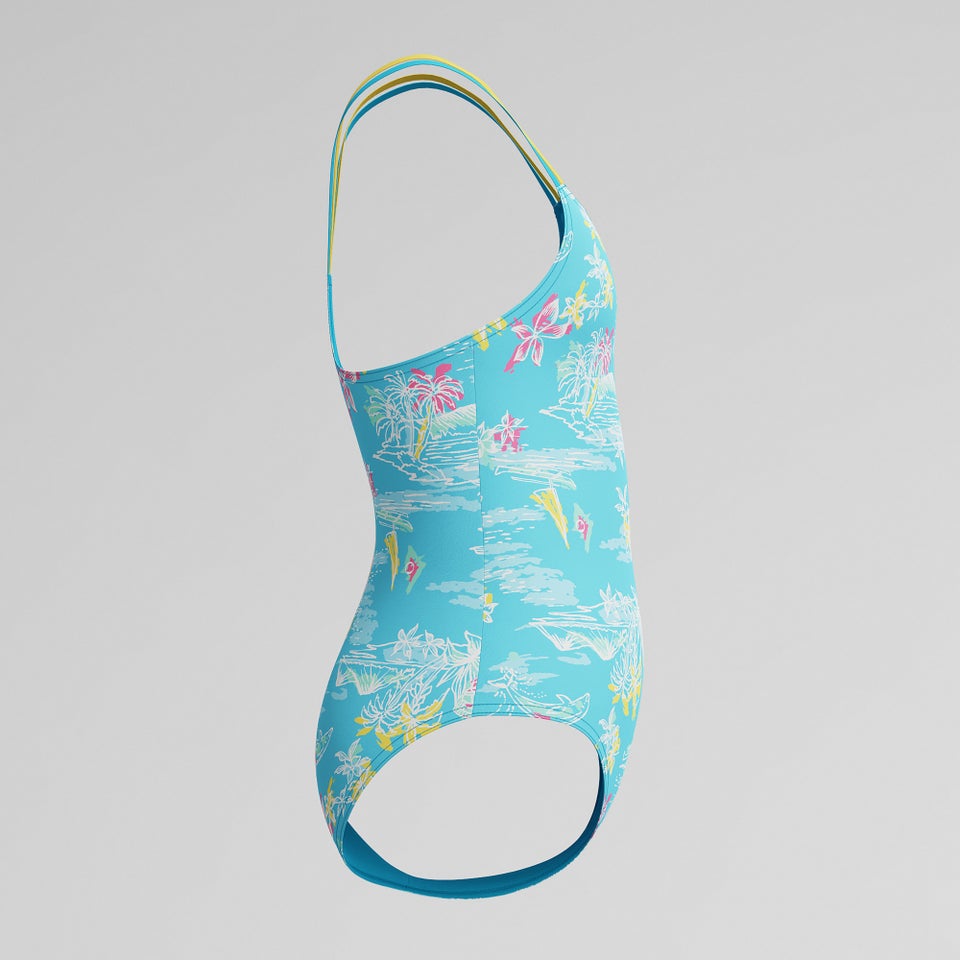 Girls Print Strappy One Piece Blue/Yellow