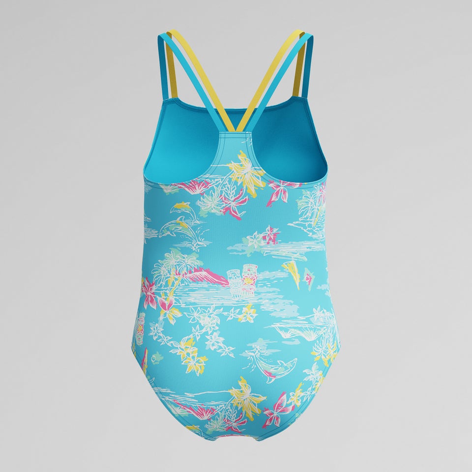 Girls Print Strappy One Piece Blue/Yellow