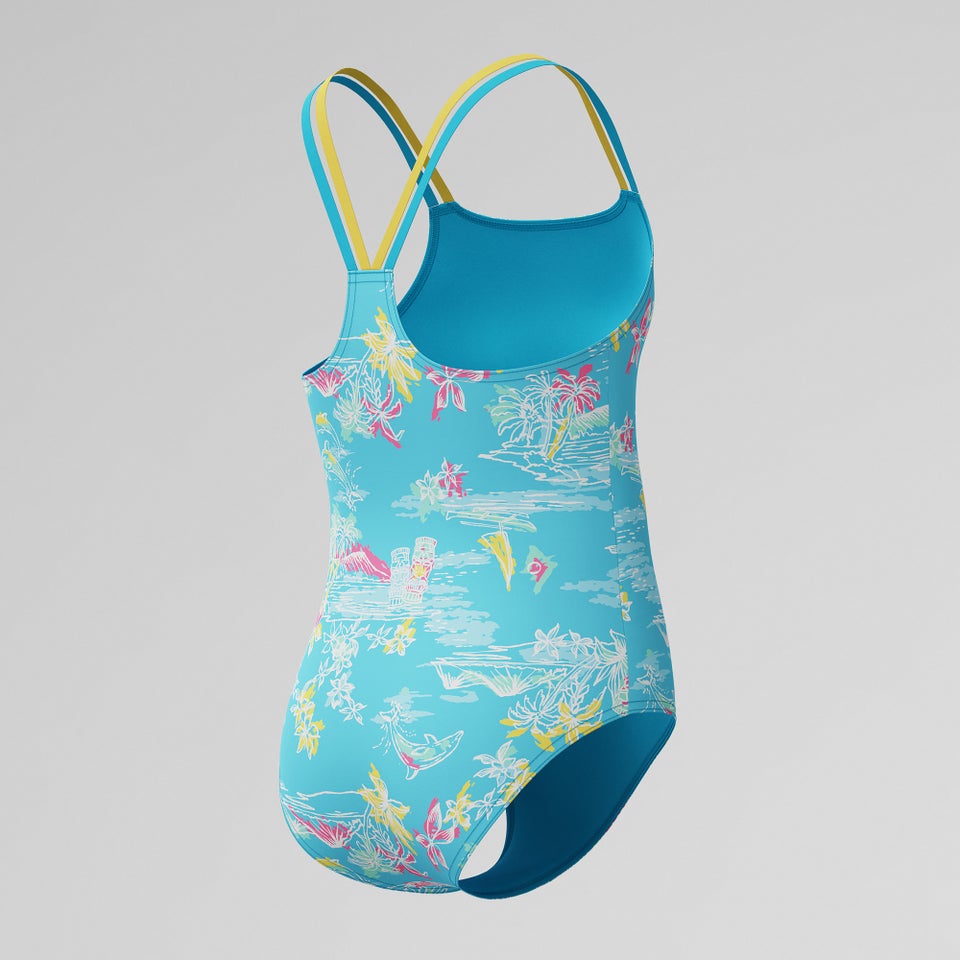 Girls Print Strappy One Piece Blue/Yellow