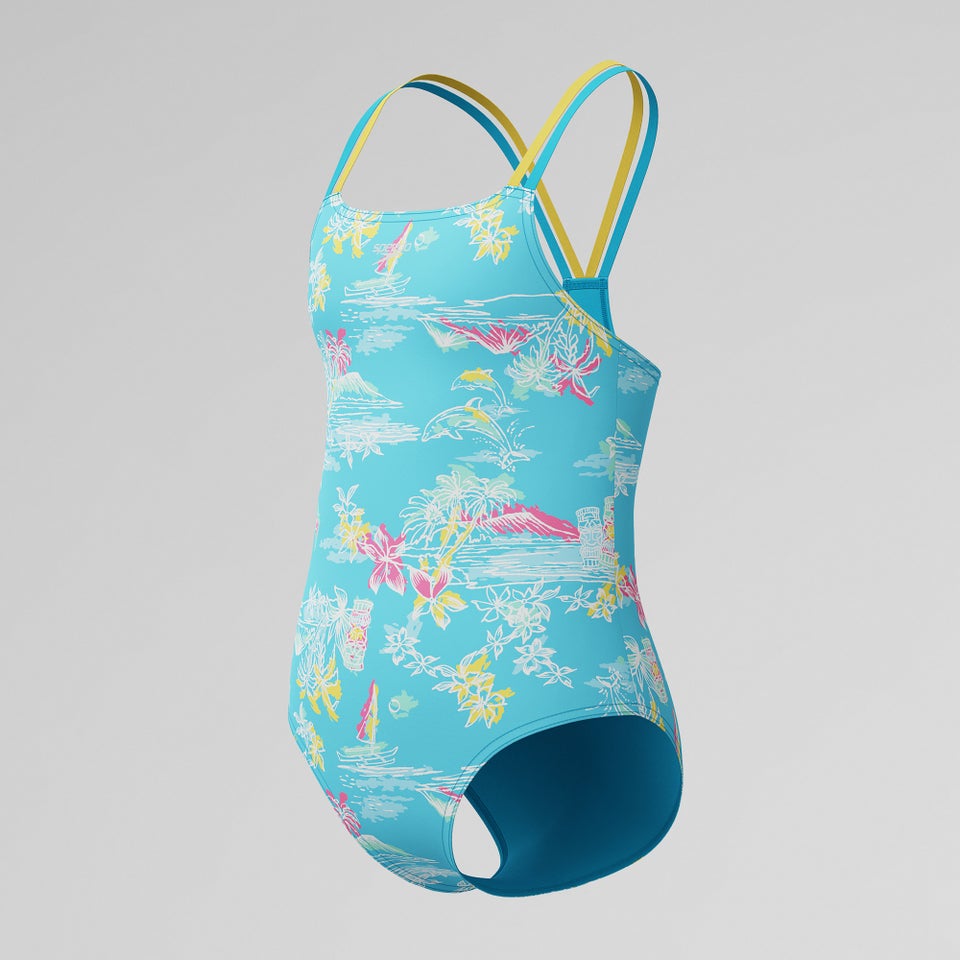 Girls Print Strappy One Piece Blue/Yellow