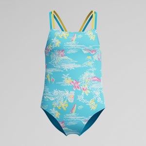 Girl's Print Strappy One Piece Blue/Yellow - 8