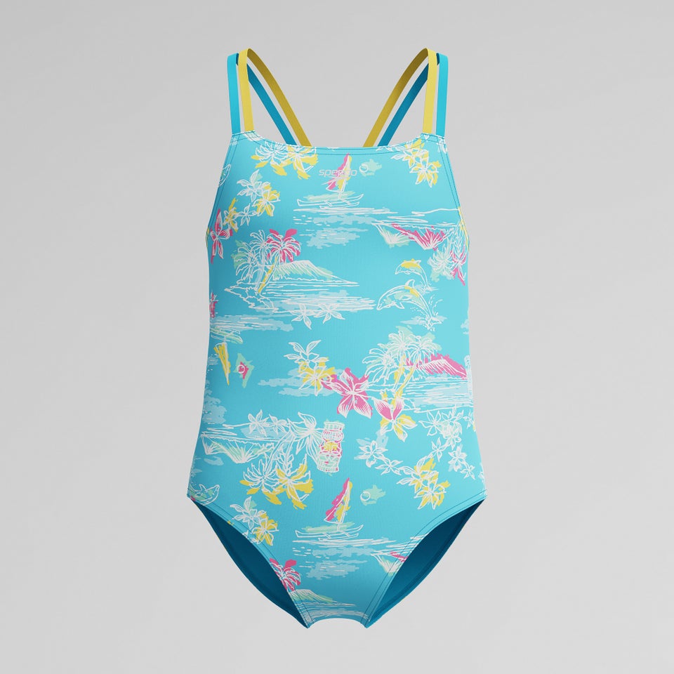 Girls Print Strappy One Piece Blue/Yellow