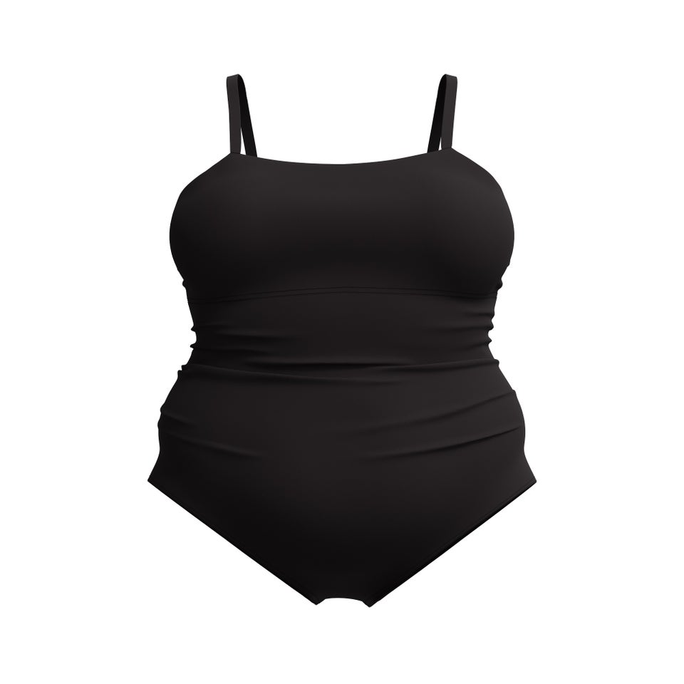 Women's New Plus Solid Shirred Tank One Piece Black