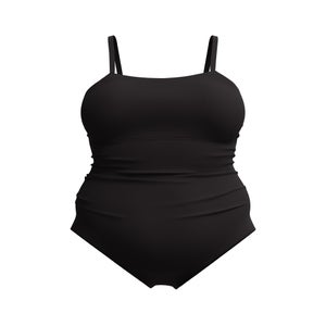 Women's New Plus Solid Shirred Tank One Piece Black - 24