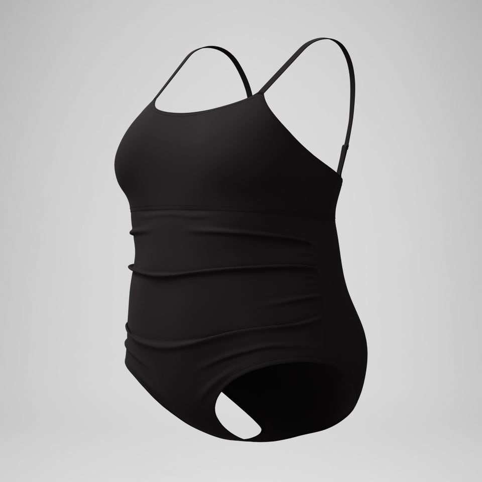 Women's New Plus Solid Shirred Tank One Piece Black