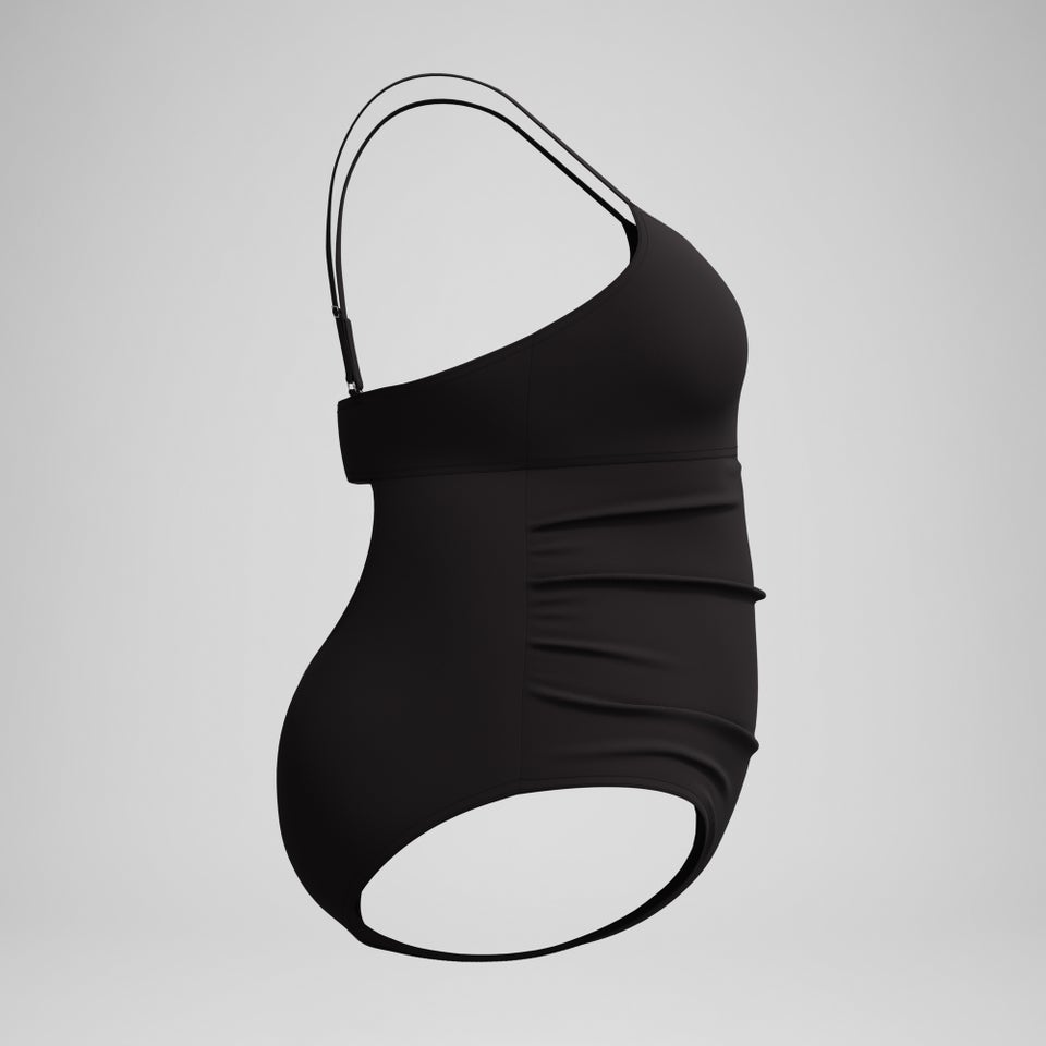 Women's New Plus Solid Shirred Tank One Piece Black