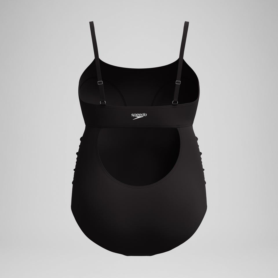 Women's New Plus Solid Shirred Tank One Piece Black