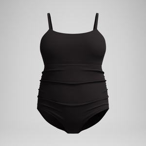 Women's New Plus Solid Shirred Tank One Piece Black - 24