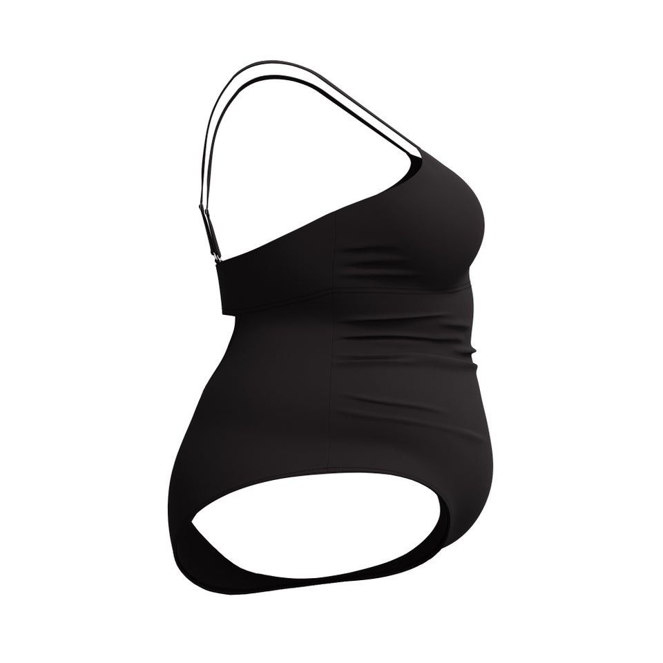 Women's New Plus Solid Shirred Tank One Piece Black