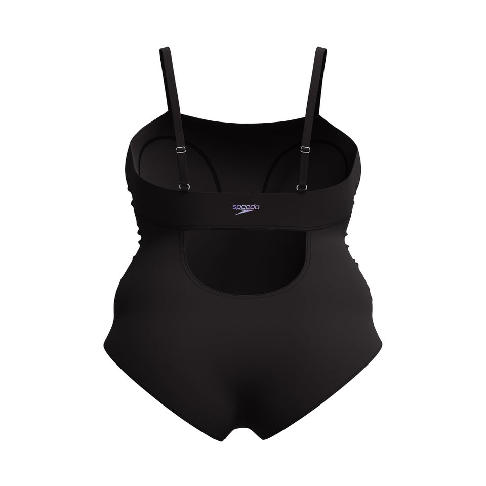 Women's New Plus Solid Shirred Tank One Piece Black