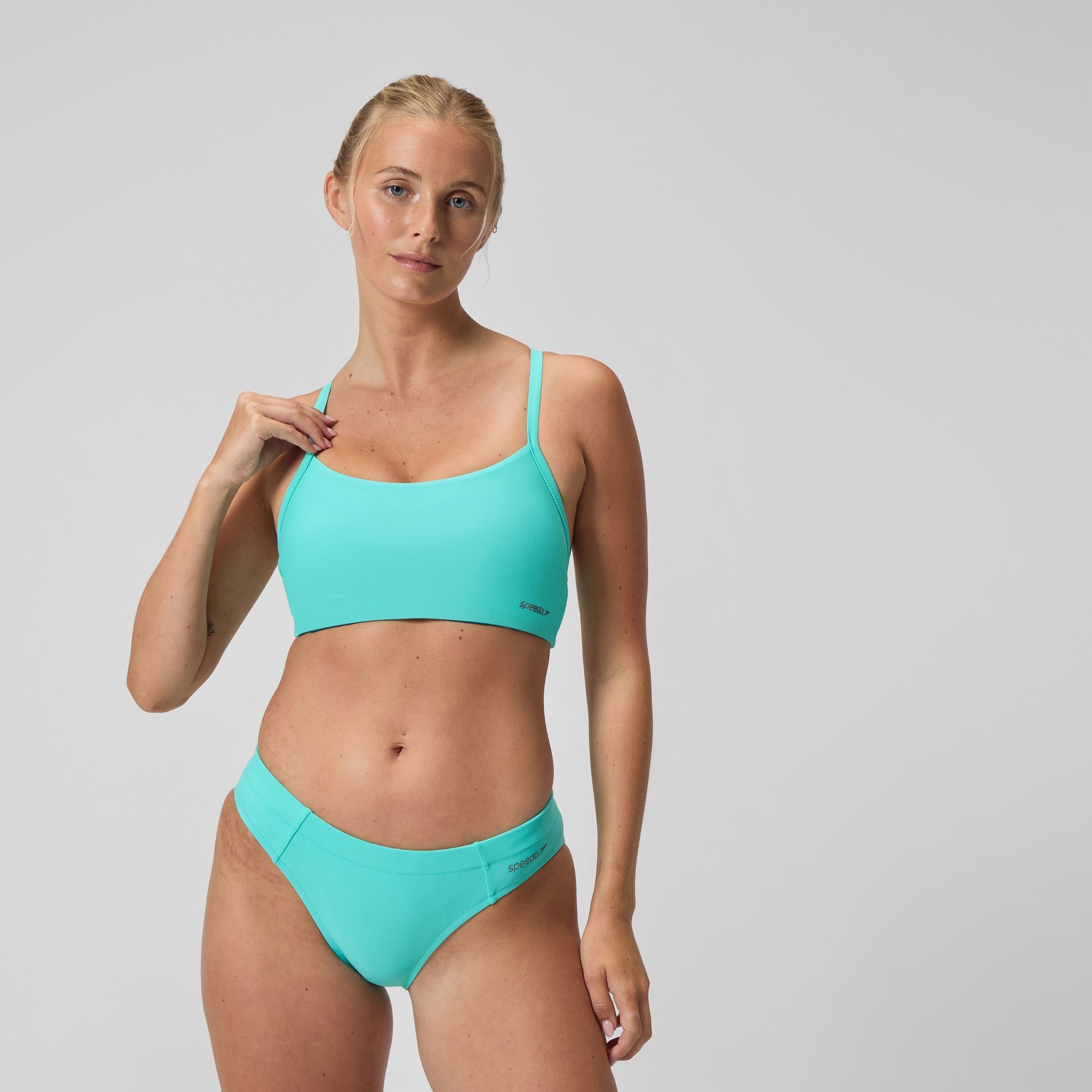 Women's Solid Racerback Bikini Top Teal | Speedo USA