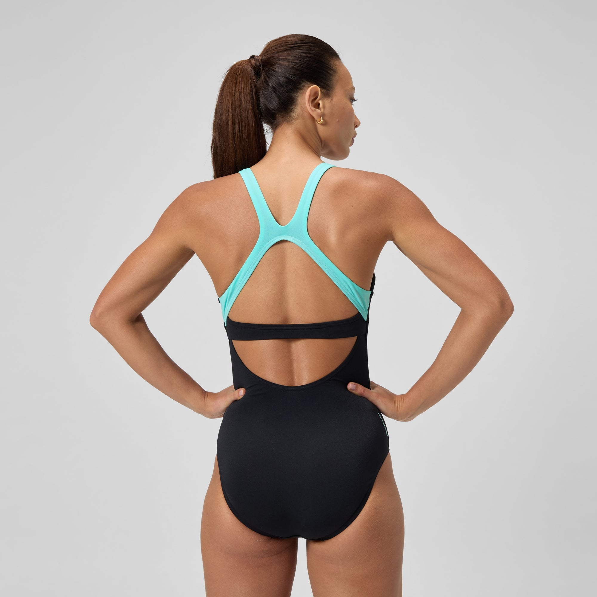 Racer-Badeanzug Schwarz/Grün für Damen
