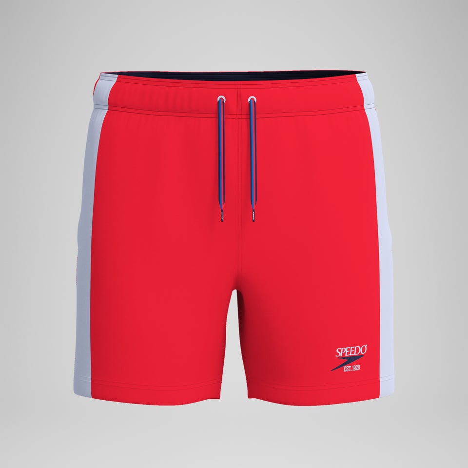 Badeshorts 40 cm in Colourblock-Optik Rot/Weiß für Herren
