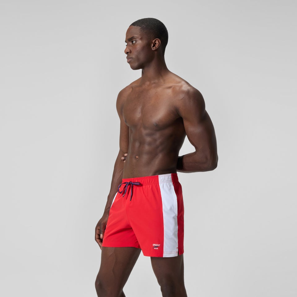 Badeshorts 40 cm in Colourblock-Optik Rot/Weiß für Herren