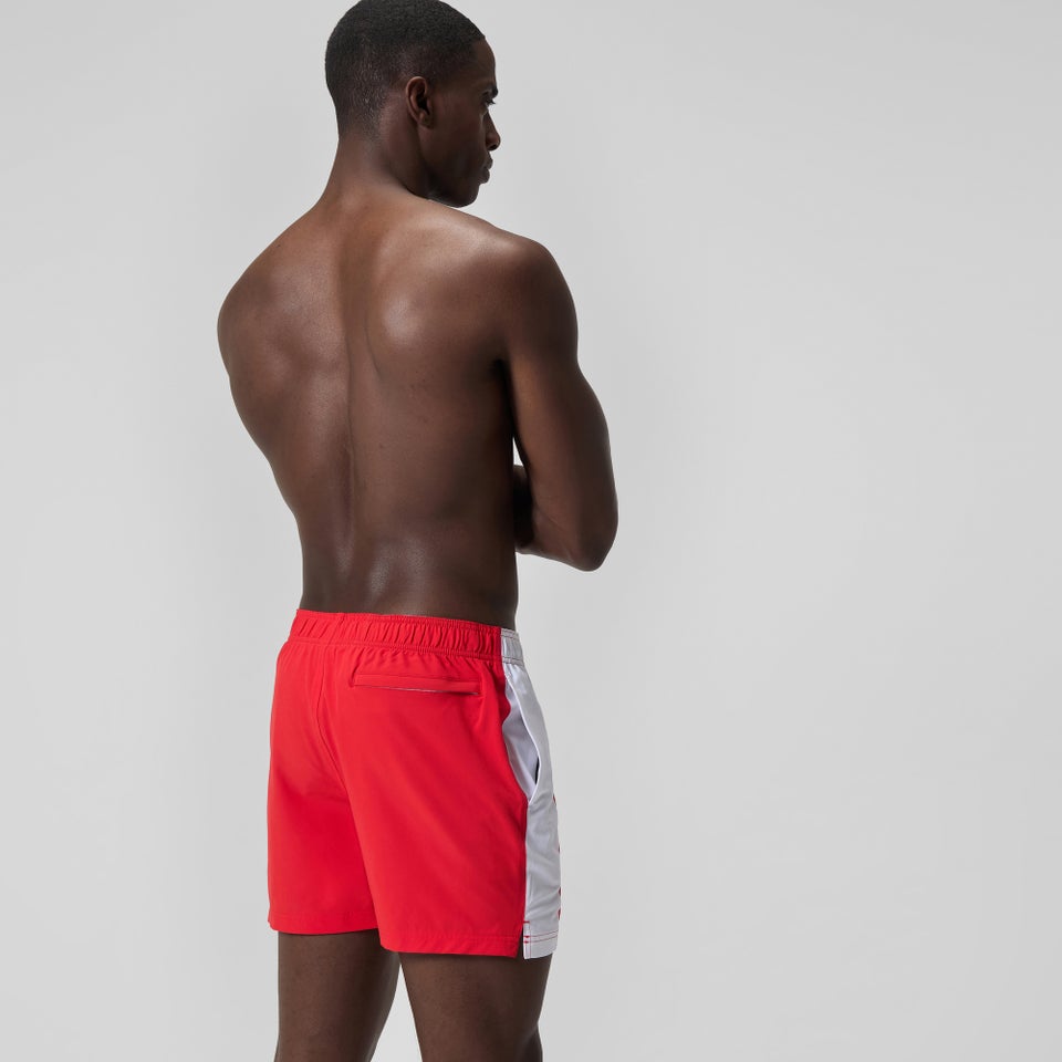 Badeshorts 40 cm in Colourblock-Optik Rot/Weiß für Herren