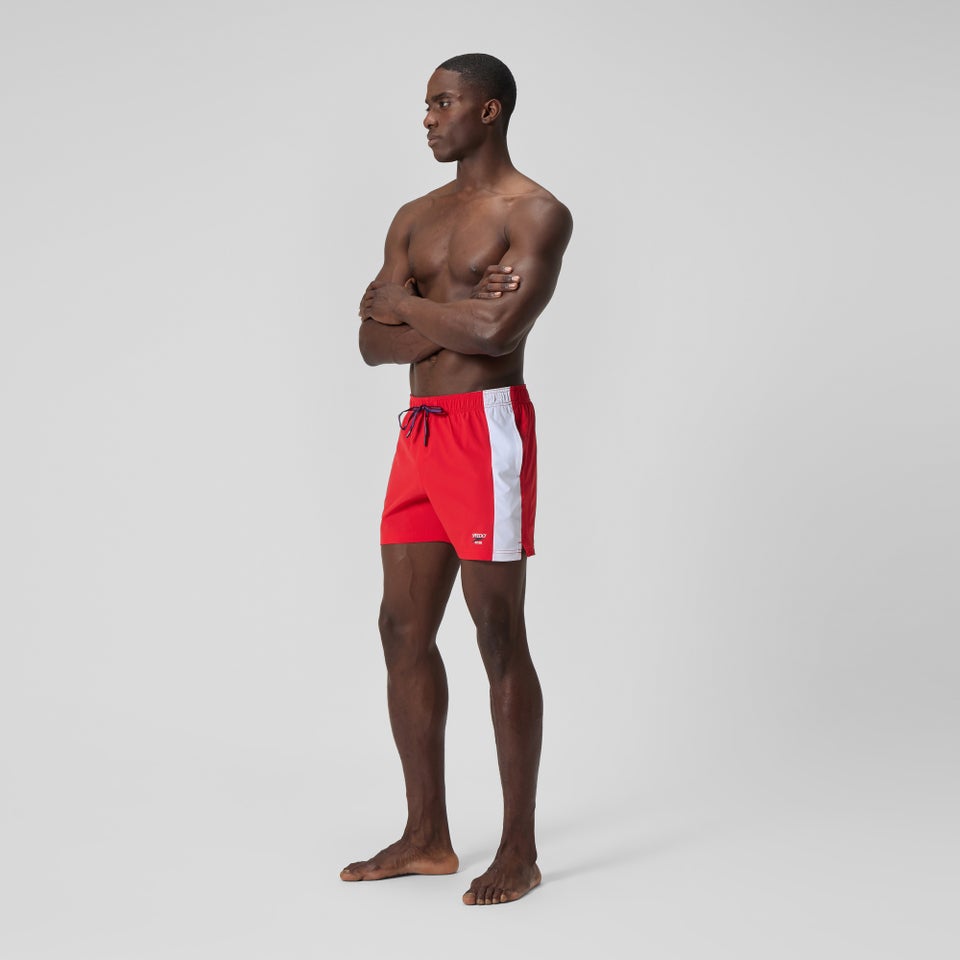 Badeshorts 40 cm in Colourblock-Optik Rot/Weiß für Herren
