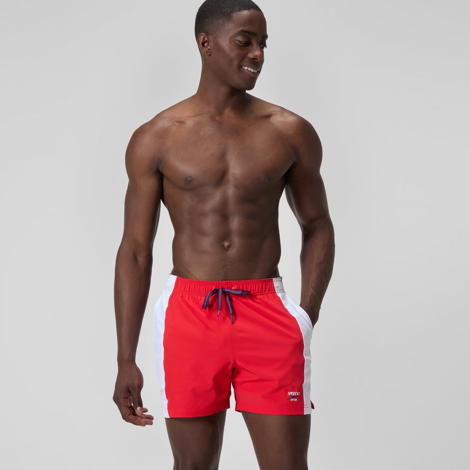 Badeshorts 40 cm in Colourblock-Optik Rot/Weiß für Herren
