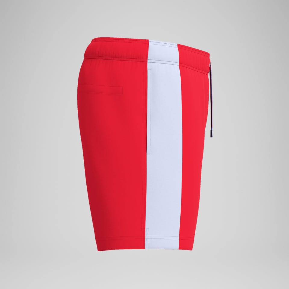 Badeshorts 40 cm in Colourblock-Optik Rot/Weiß für Herren