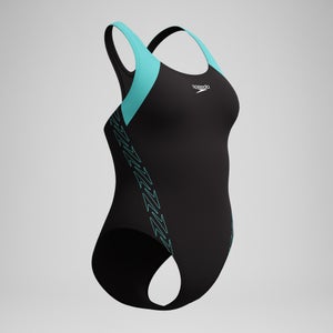 Women's HyberBoom Splice Racerback Swimsuit Black/Turquoise