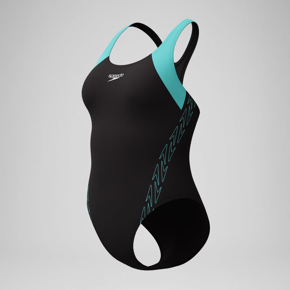 Women's HyberBoom Splice Racerback Swimsuit Black/Turquoise