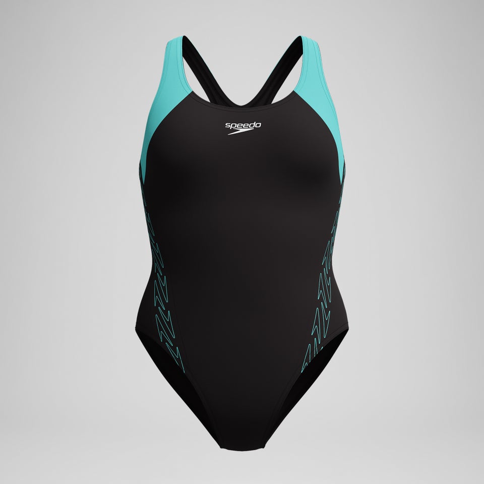 Women's HyberBoom Splice Racerback Swimsuit Black/Turquoise