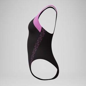 HyberBoom Splice-Racerback-Badeanzug Schwarz/Pink für Damen