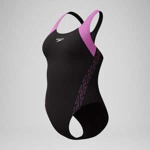 HyberBoom Splice-Racerback-Badeanzug Schwarz/Pink für Damen