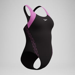 HyberBoom Splice-Racerback-Badeanzug Schwarz/Pink für Damen