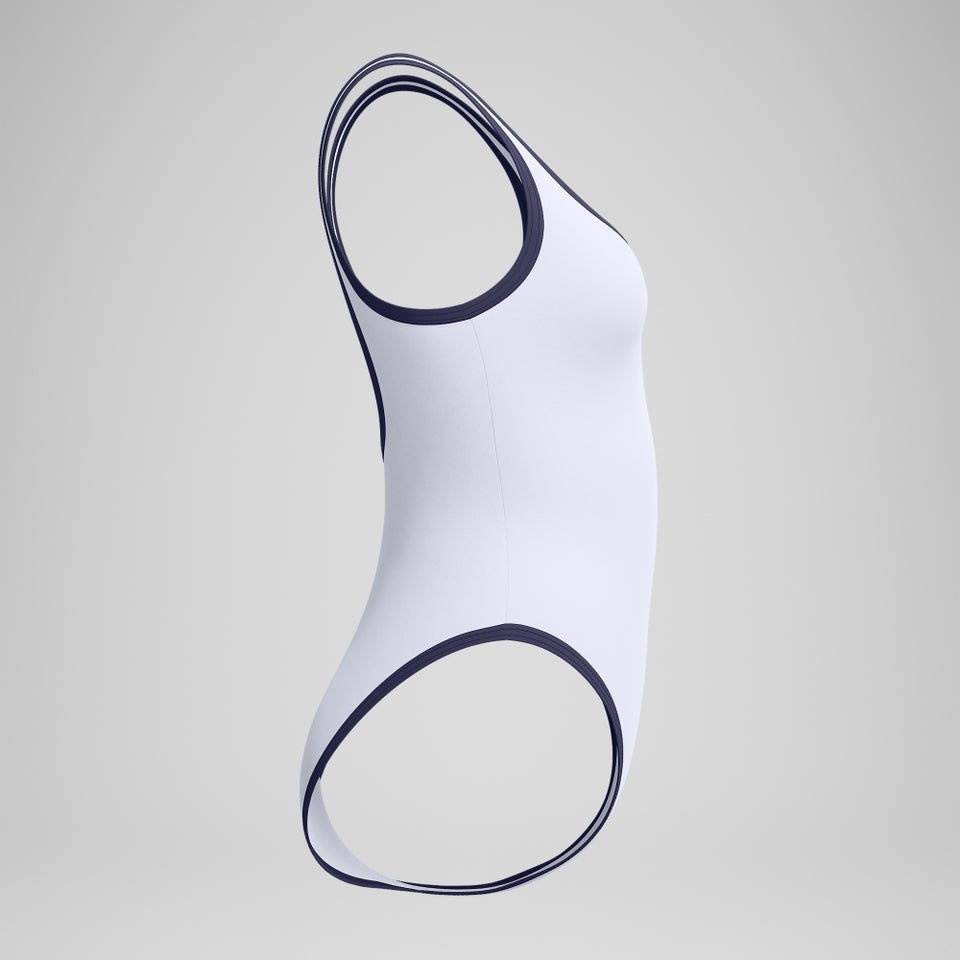 Women's Jetstream Solid Scoop Bound Swimsuit White/Navy