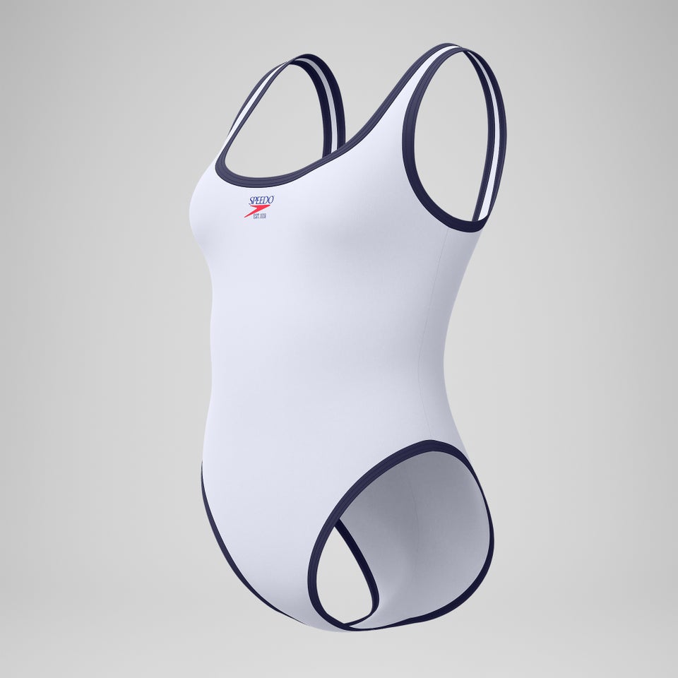 Women's Jetstream Solid Scoop Bound Swimsuit White/Navy