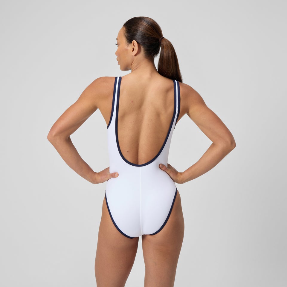 Women's Jetstream Solid Scoop Bound Swimsuit White/Navy