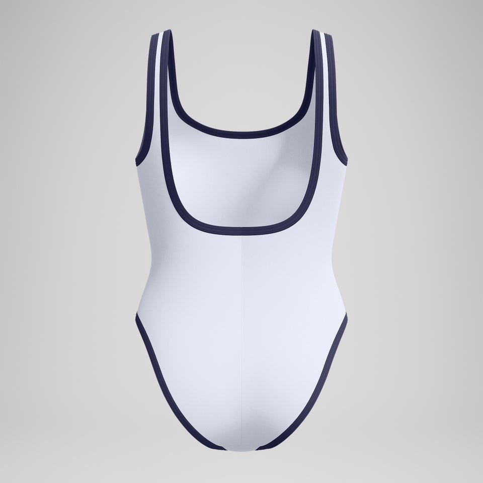 Women's Jetstream Solid Scoop Bound Swimsuit White/Navy