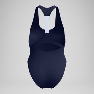 Jetstream Racerback-Badeanzug mit Colourblock-Logo Marineblau/Weiß für Damen