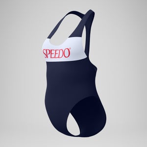 Jetstream Racerback-Badeanzug mit Colourblock-Logo Marineblau/Weiß für Damen