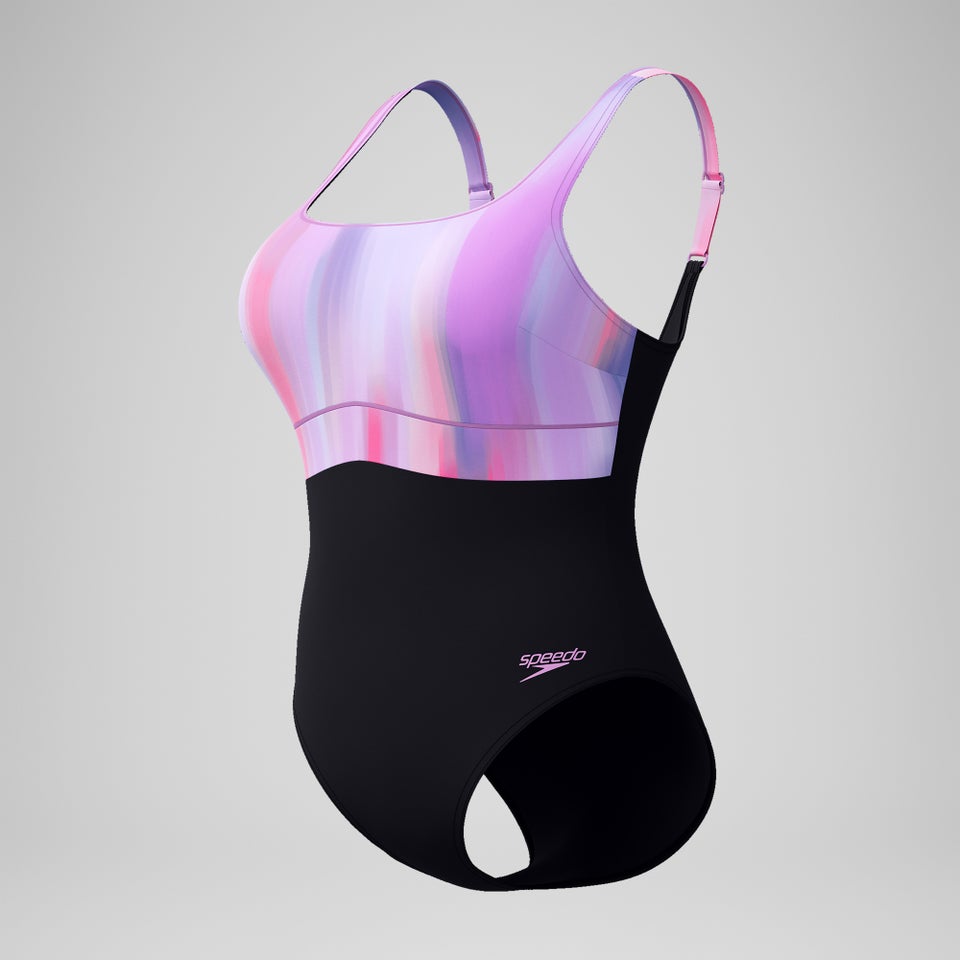 Women's Shaping Printed Contour Eclipse Swimsuit Black/Pink