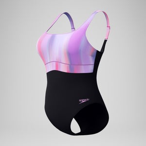 Women's Shaping Printed Contour Eclipse Swimsuit Black/Pink