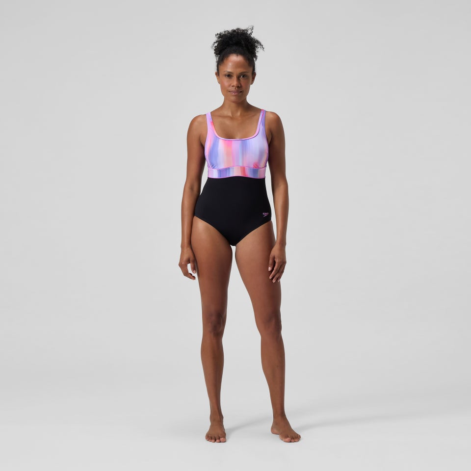 Women's Shaping Printed Contour Eclipse Swimsuit Black/Pink