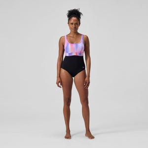 Women's Shaping Printed Contour Eclipse Swimsuit Black/Pink