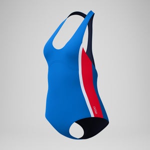 Jetstream Boyleg-Badeanzug in Colourblock-Optik Blau/Rot für Damen