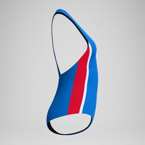 Jetstream Boyleg-Badeanzug in Colourblock-Optik Blau/Rot für Damen