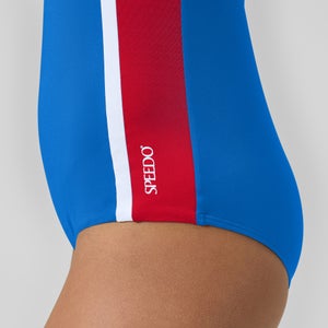 Jetstream Boyleg-Badeanzug in Colourblock-Optik Blau/Rot für Damen