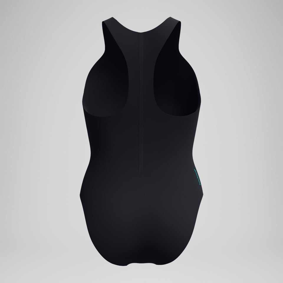 Women's Racer Zip One Piece with Swim Bra Black