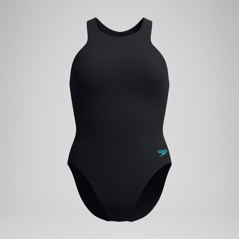 Women's Racer Zip One Piece with Swim Bra Black
